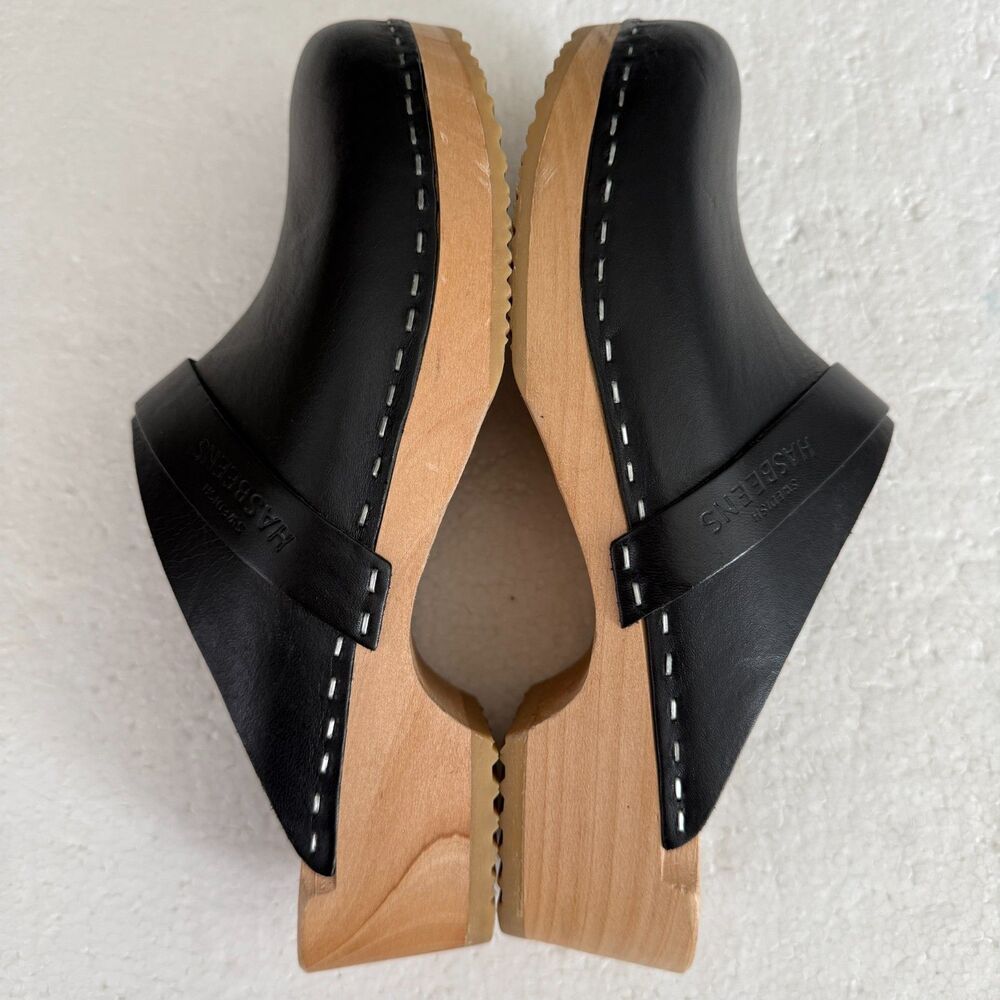 Size 7.5 - New Swedish Hasbeens Swedish Husband Clog Size 38 Women Black - Picture 5 of 11